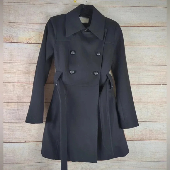 Laundry By Sheli Segal Size 2 Woolen Blend Jacket Black Double Breasted Belted - Picture 14 of 14